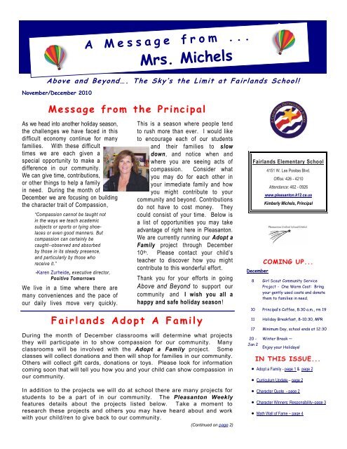 Message from the Principal - Fairlands PTA