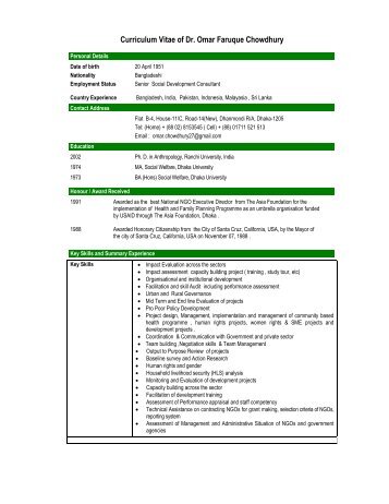 Curriculum Vitae of Dr. Omar Faruque Chowdhury - Coastal ...