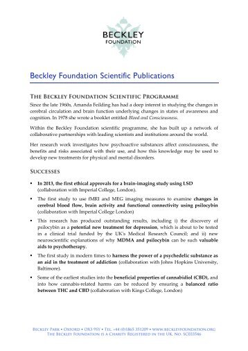 Scientific Programme Publications - Beckley Foundation