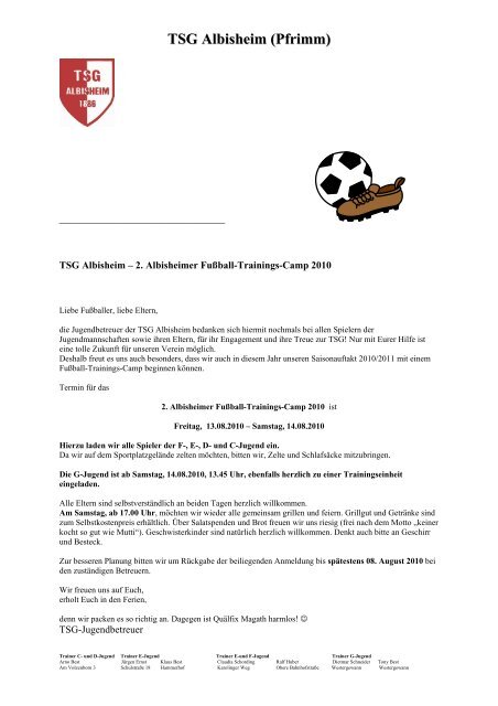 Trainings-Camp 2010 - TSG-Albisheim