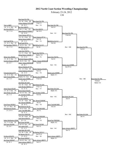 2012 North Coast Section Wrestling Championships February 23-24 ...