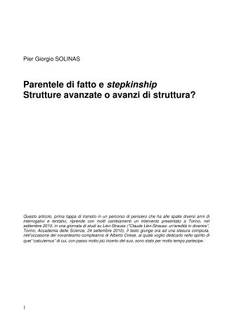 Parentele di fatto e stepkinship Strutture avanzate o ... - Antropologica