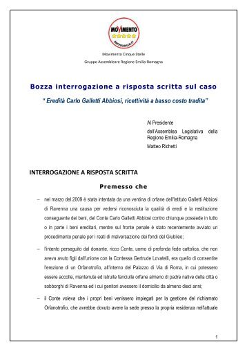 interrogazione regionale eredita Galletti Abbiosi - Movimento 5 ...