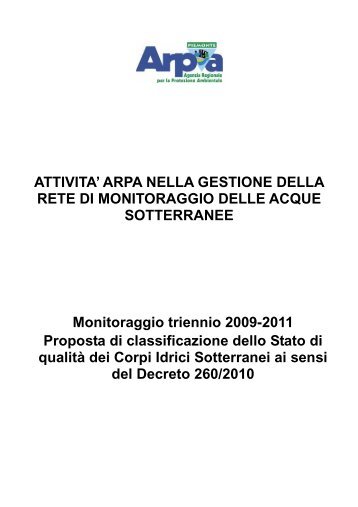 Relazione Acque Sotterranee - Arpa Piemonte