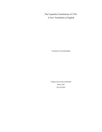 The Capuchin Constitutions of 1536. A New Translation in ... - Capdox