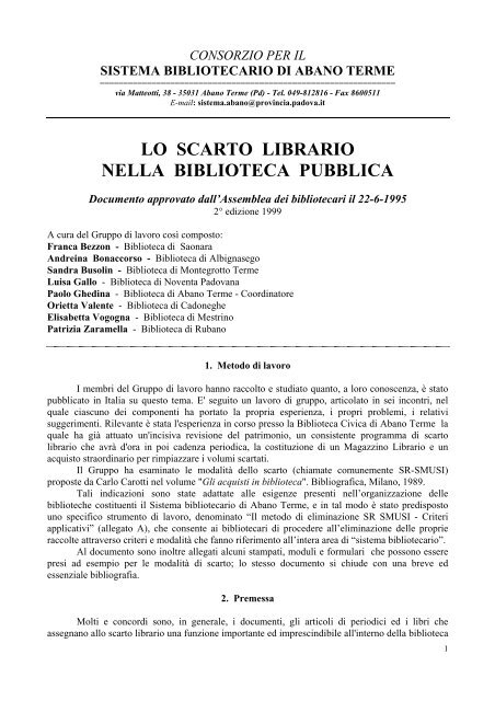 Documento sulla revisione delle raccolte - BPA