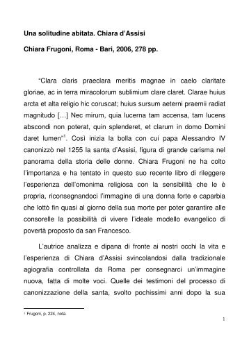 Una solitudine abitata. Chiara d'Assisi Chiara Frugoni, Roma - Bari ...