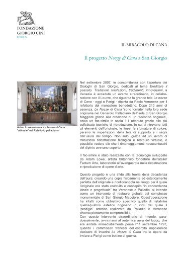 Il progetto Nozze di Cana a San Giorgio - Fondazione Giorgio Cini