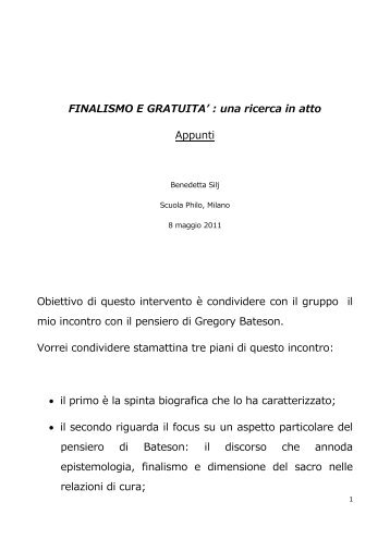 Bateson, finalismo e gratuità - Benedetta Silj