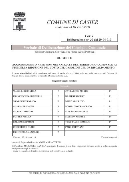 Delibera di Consiglio Comunale n. 30 del 29/04 ... - Comune di Casier