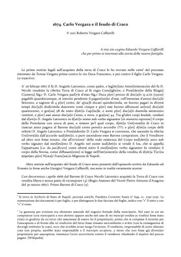 1674. Carlo Vergara e il feudo di Craco - Vergaracaffarelli.it
