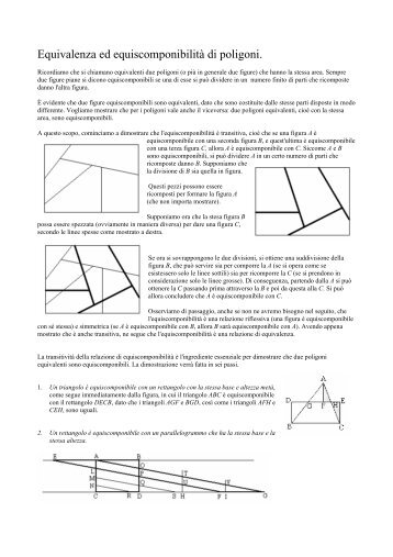 Equivalenza ed equiscomponibilità di poligoni.