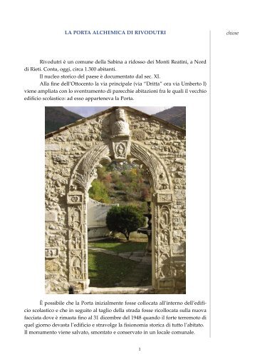 LA PORTA ALCHEMICA DI RIVODUTRI - Sophia Arcanorum