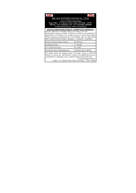 Pre feasibility study for high speed rail corridor - Indian Railway