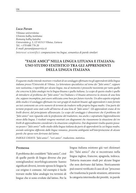 Falsi Amici Nella Lingua Lituana E Italiana Vilniaus Universiteto