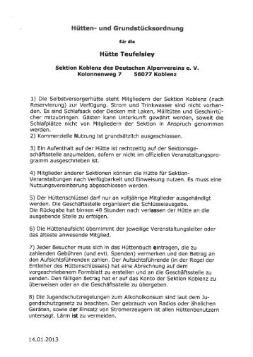 Hüttenordnung Teufelsley - DAV Sektion Koblenz