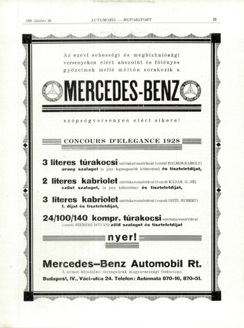 Automobil motorsport 1928 3. évfolyam 19. szám - EPA