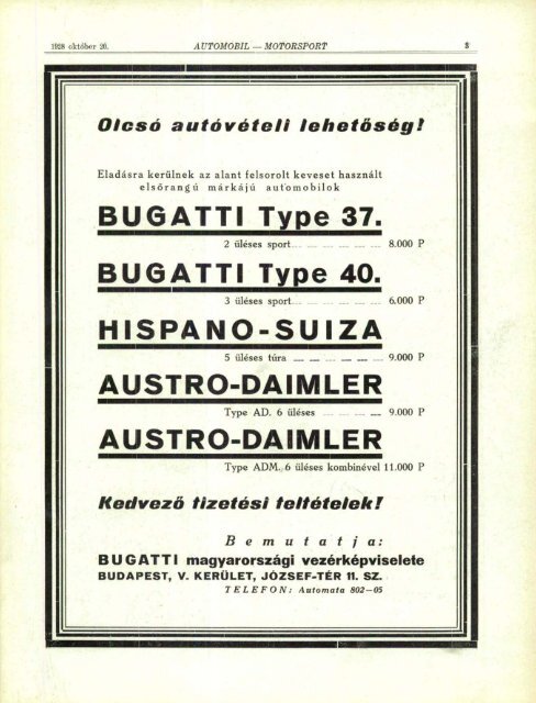 Automobil motorsport 1928 3. évfolyam 19. szám - EPA