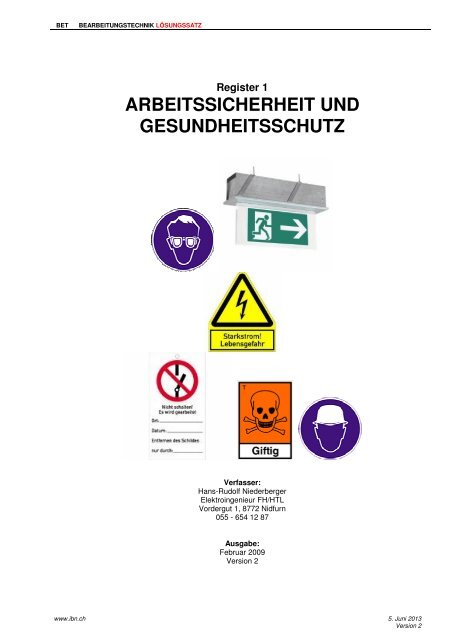 arbeitssicherheit und gesundheitsschutz - E-mail hn@ibn.ch