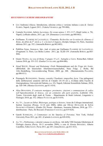 4. Recensioni e schede bibliografiche - Bollettino di Studi Latini