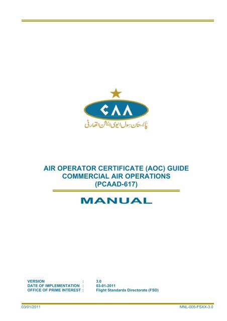 Air Operator Certificate (AOC) - CAA