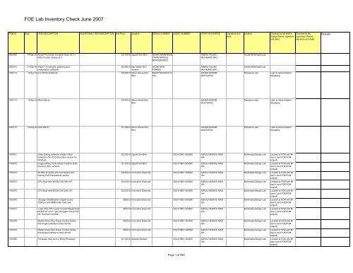 FOE Lab Inventory Check June 2007