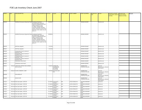 FOE Lab Inventory Check June 2007