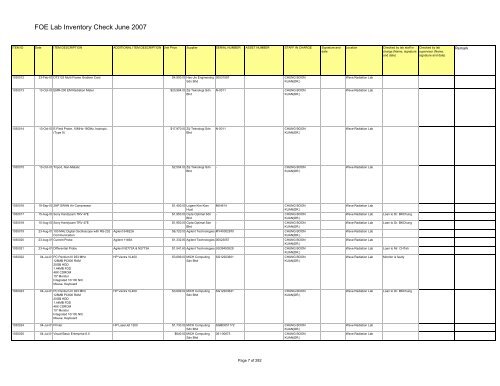 FOE Lab Inventory Check June 2007