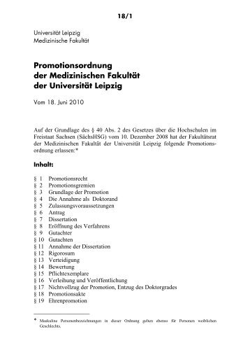 Promotionsordnung der Medizinischen Fakultät der Universität Leipzig