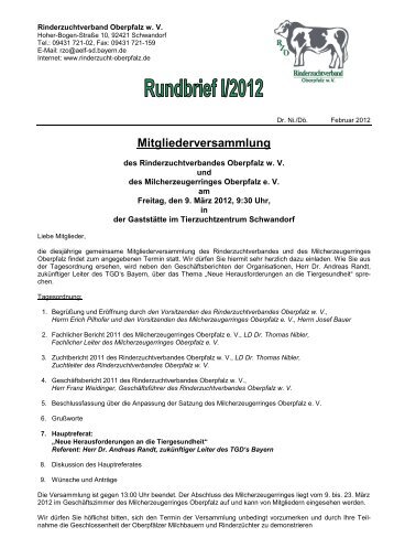 Rundbrief I / 2012 - Rinderzuchtverband Oberpfalz e.V.