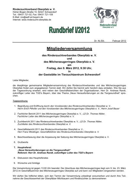 Rundbrief I / 2012 - Rinderzuchtverband Oberpfalz e.V.