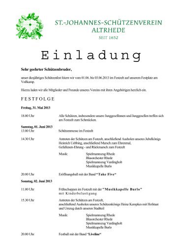 Einladung Schützenfest 2013 mit Kopf - Rheder Schützen