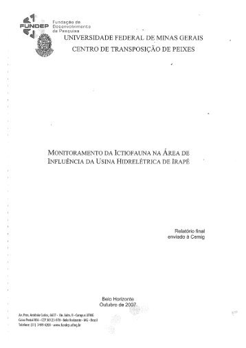 Relatório Monitoramento UHE Irape 2003-2007 - Cemig