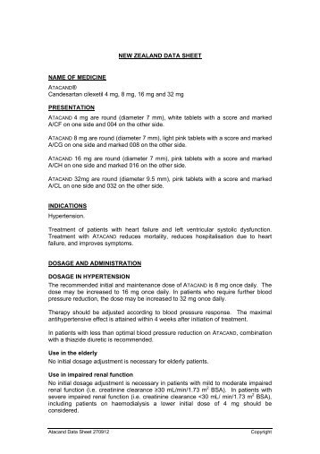 NEW ZEALAND DATA SHEET NAME OF MEDICINE Candesartan ...
