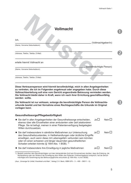 Vorsorge durch Vollmacht, Betreuungsverfügung, Patientenverfügung