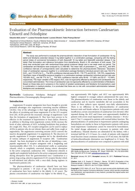 Evaluation of the Pharmacokinetic Interaction between Candesartan ...