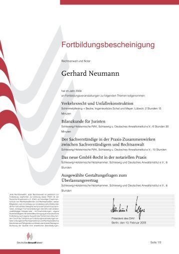 Fortbildungsbescheinigung - Rechtsanwalt und Notar Gerhard ...