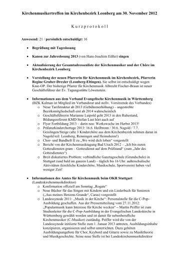 Kurzprotokoll (PDF) - Evang. Bezirkskantorat Leonberg