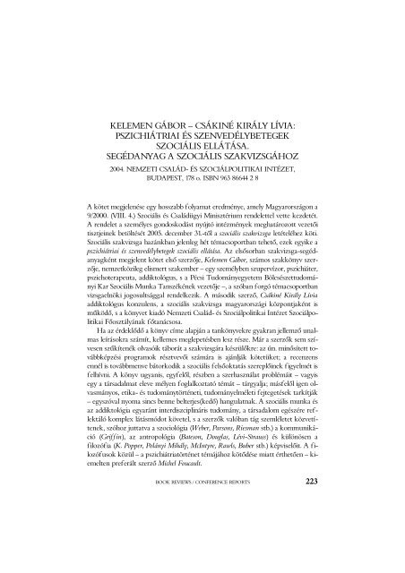 KELEMEN GÁBOR – CSÁKINÉ KIRÁLY LÍVIA: PSZICHIÁTRIAI ÉS ...