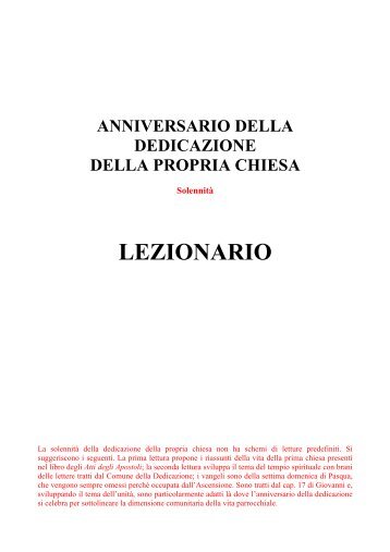 Dedicazione propria chiesa - Lezionario - Diocesi di Cremona