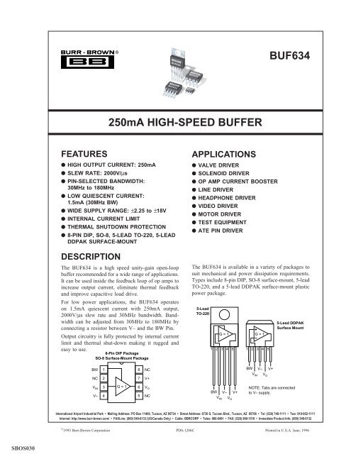 250mA HIGH-SPEED BUFFER BUF634