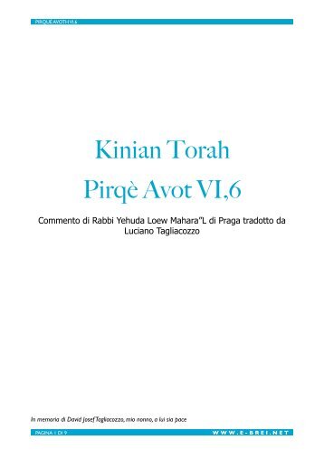 Commento al Pirqè Avot VI,6 dedicato a David Josef ... - E-brei.net