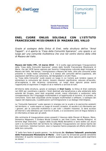 enel cuore onlus solidale con l'istituto francescane missionarie di ...