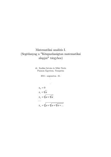 Matematikai analízis I. (Segédanyag a VKözgazdaságtan ...