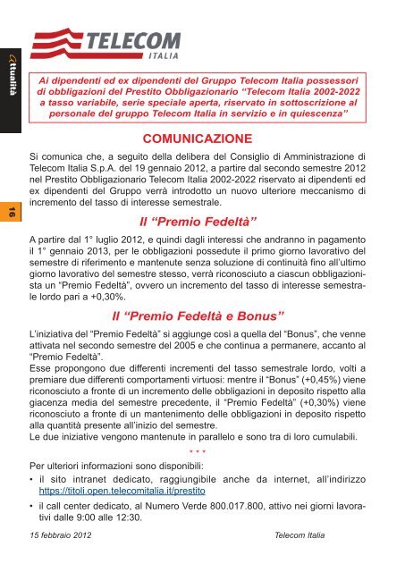 Maggio 2012 - Peoplecaring.telecomitalia.it - Telecom Italia