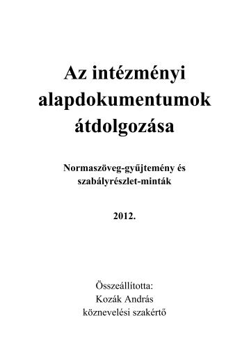 Segédanyag az intézményi alapdokumentumok átdolgozásához