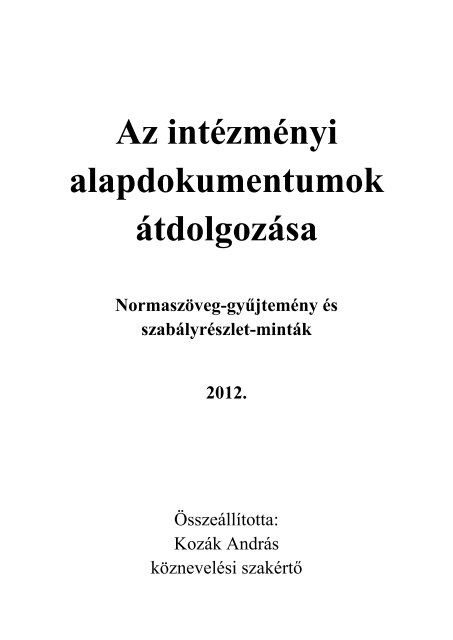 Segédanyag az intézményi alapdokumentumok átdolgozásához