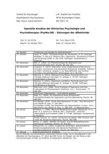 Spezielle Ansätze der Klinischen Psychologie und ... - Psychoanalyse