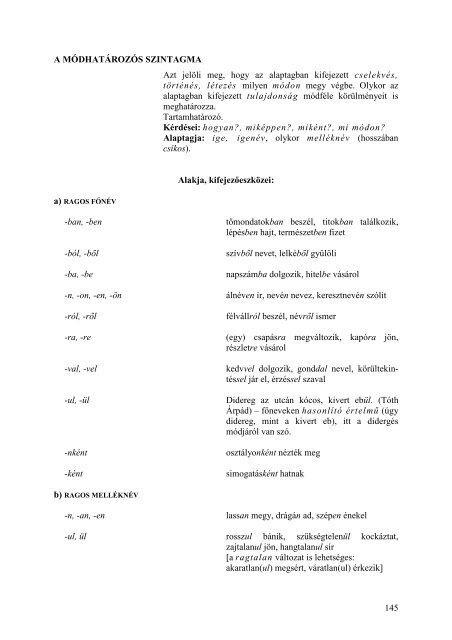 Grammatikai gyakorlókönyv mintaelemzésekkel és ... - MEK