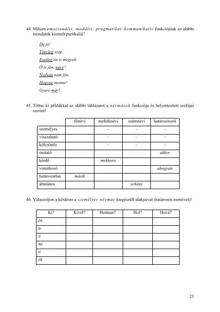 Grammatikai gyakorlókönyv mintaelemzésekkel és ... - MEK